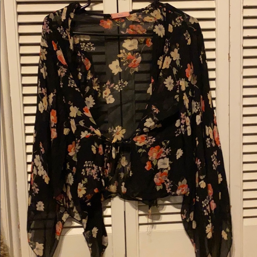 Black & Floral sheer long sleeve top